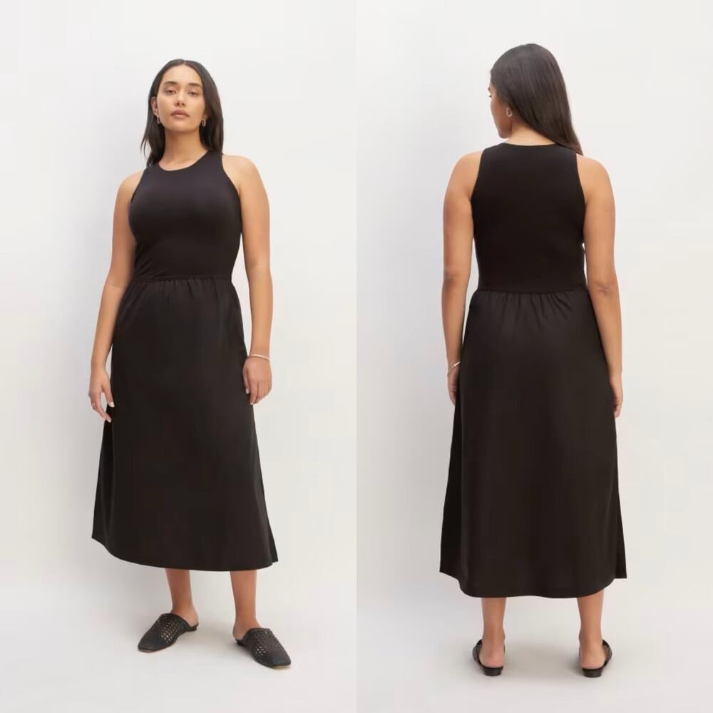 Everlane The Supima High Neck Riviera Mixed Media Midi Dress Black Women XS NWOT